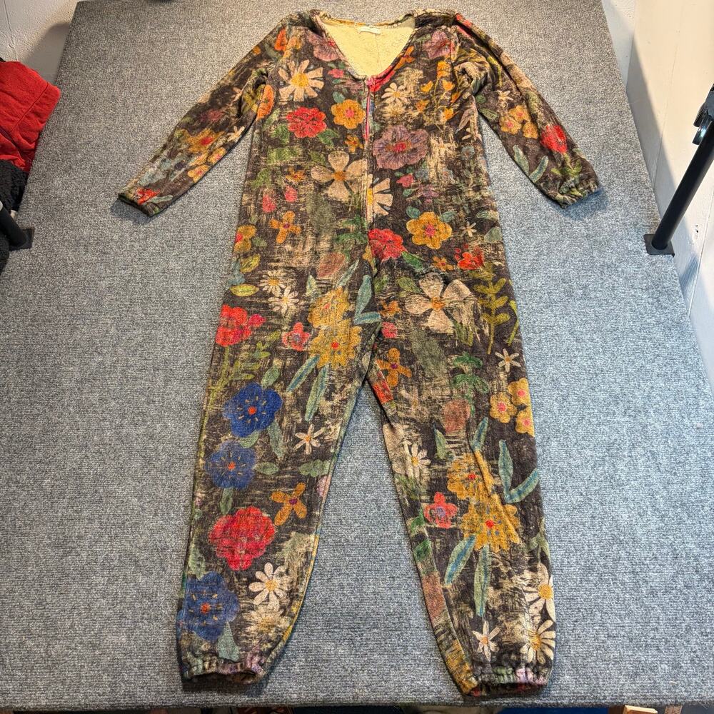 Natural Life Womens Small Floral Fleece One Piece Pajamas Sleepwear Cozy Onesie